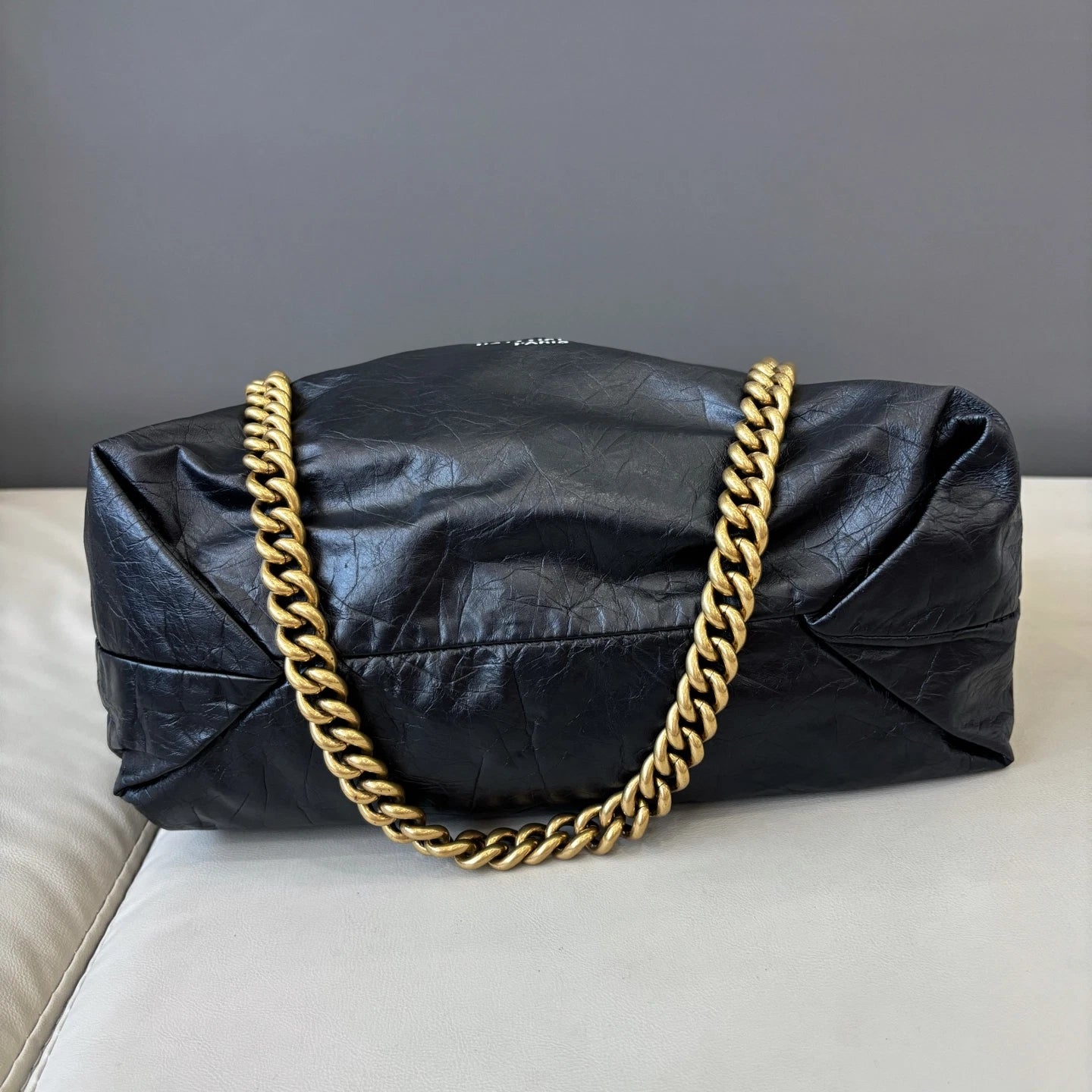 Excellent Balenciaga Crush PM Black Bucket Chain Shoulder Bag Gold Hardware