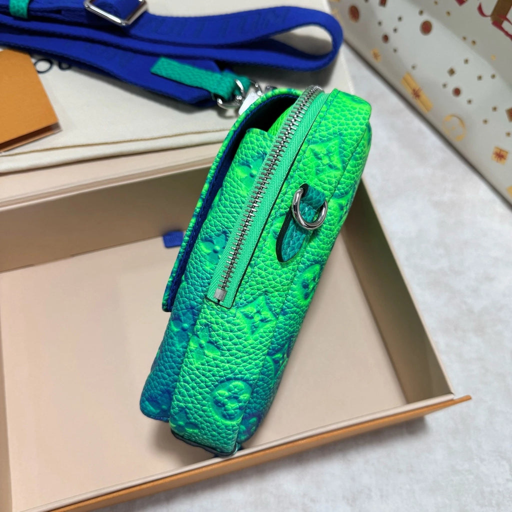 Louis Vuitton Taurillon Illusion Double Phone Flap Pouch Green Crossbody