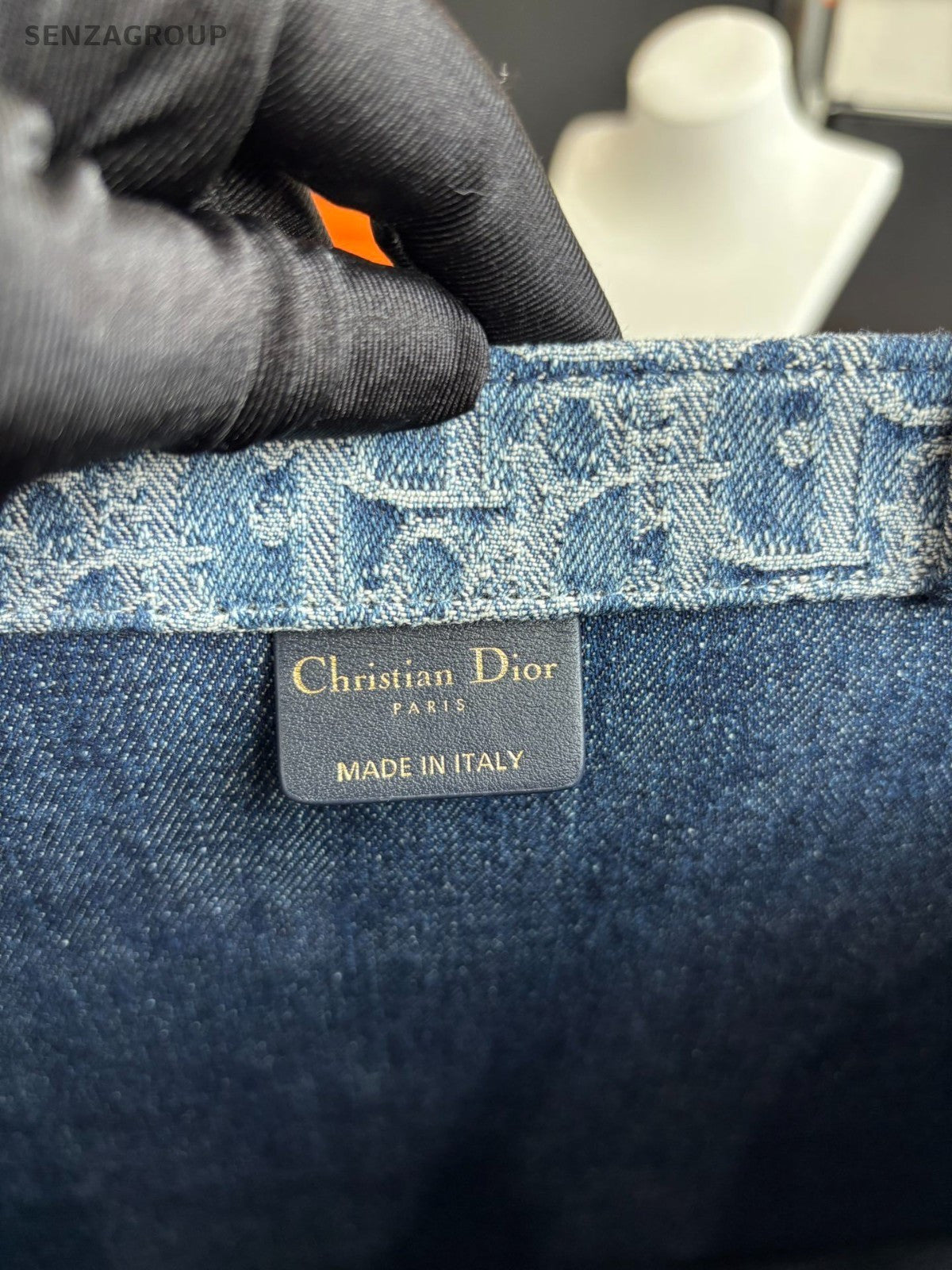 Christian Dior Book Tote MM Denim Oblique Top Handle Shoulder Bag Women Blue