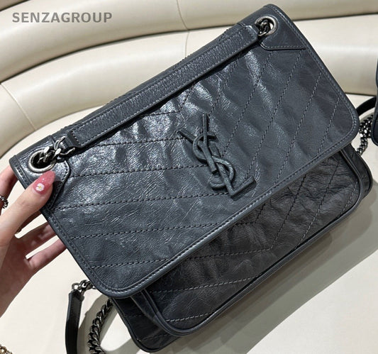 YSL Saint Lauren niki MM Shoulder Crossbody Bag Black Women Almost Brand New