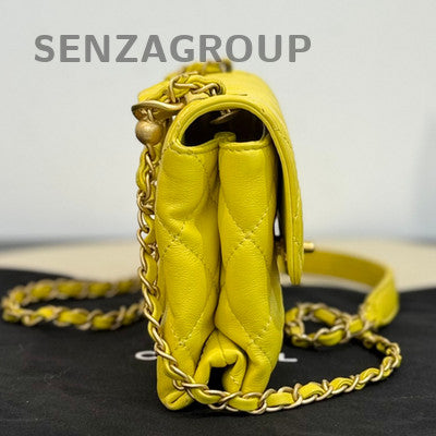 Chanel Yellow Quilted Leather Chain Shoulder Bag Gold Hardware