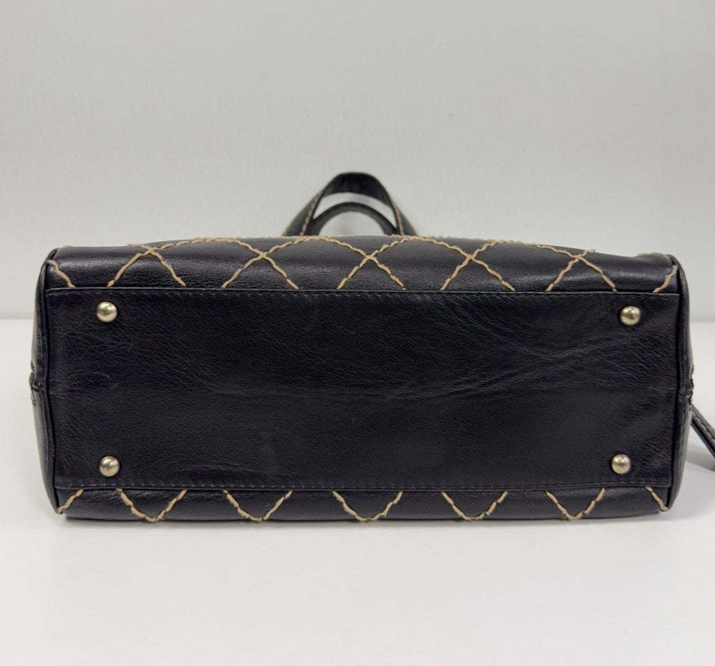 Chanel Diamond Vintage Top Handle Bag Black Silver Used Women Classic