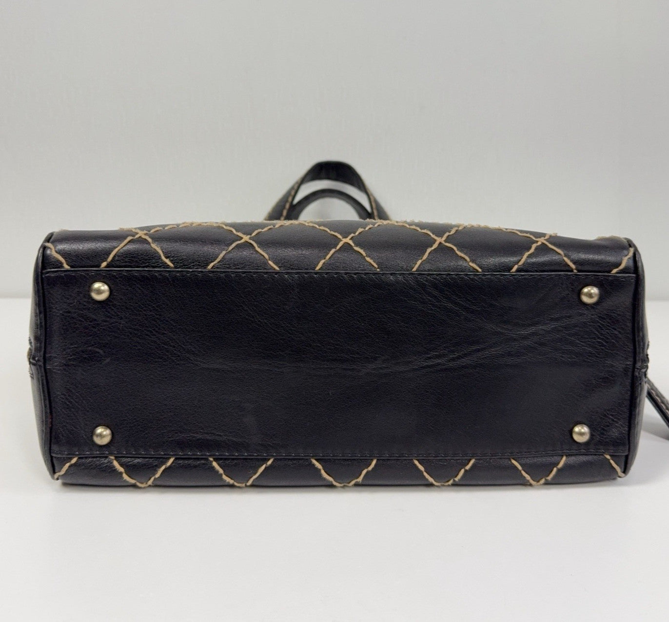 Chanel Diamond Vintage Top Handle Bag Black Silver Used Women Classic