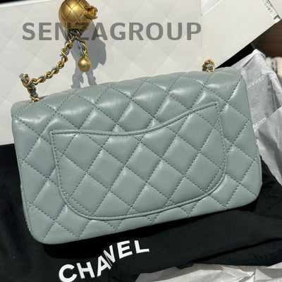 Chanel Classic Flap Mini Bag Grey Green Gold Hardware Crossbody Shoulder