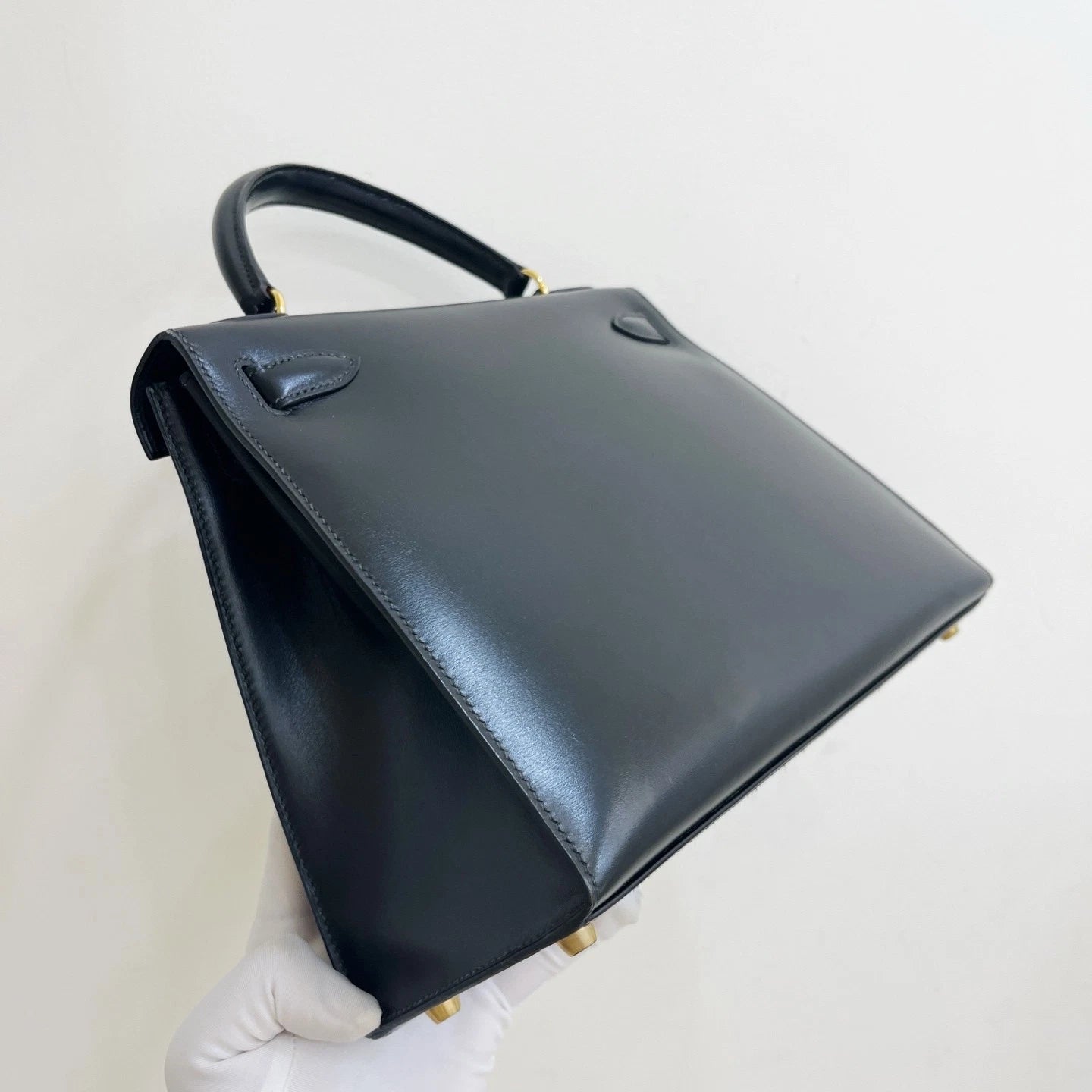 Hermes Kelly28 Top Handle Bag Shoulder Bag Black Gold Used Women Classic