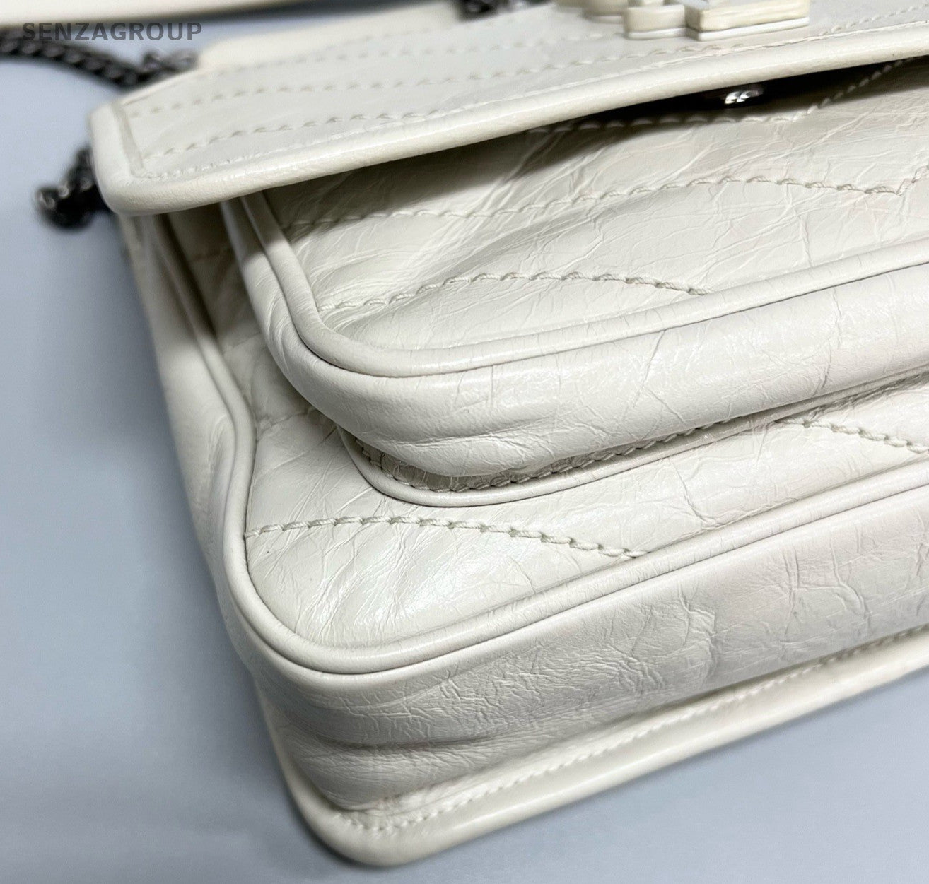 Saint Laurent Niki Baby Chain Shoulder Bag White Silver Used Women Classic