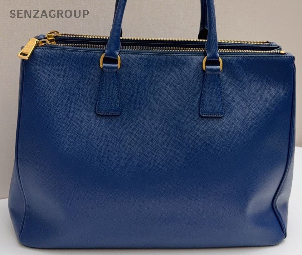 Prada Galleria Saffiano Tote Handbag Blue Gold Used Unisex Adults Classic