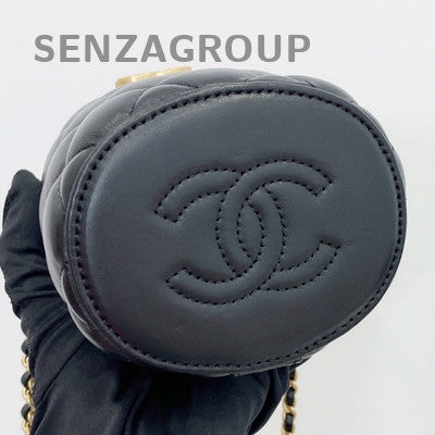 Chanel Black Quilted Lambskin Bucket Bag with Gold Chain Strap