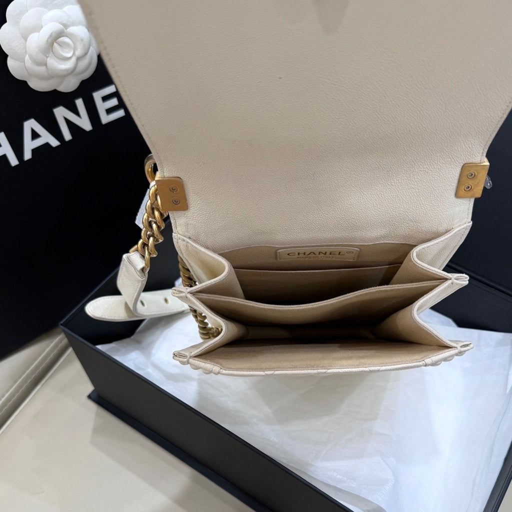 CHANEL White Leather Leboy Shoulder Crossbody Bag For Women