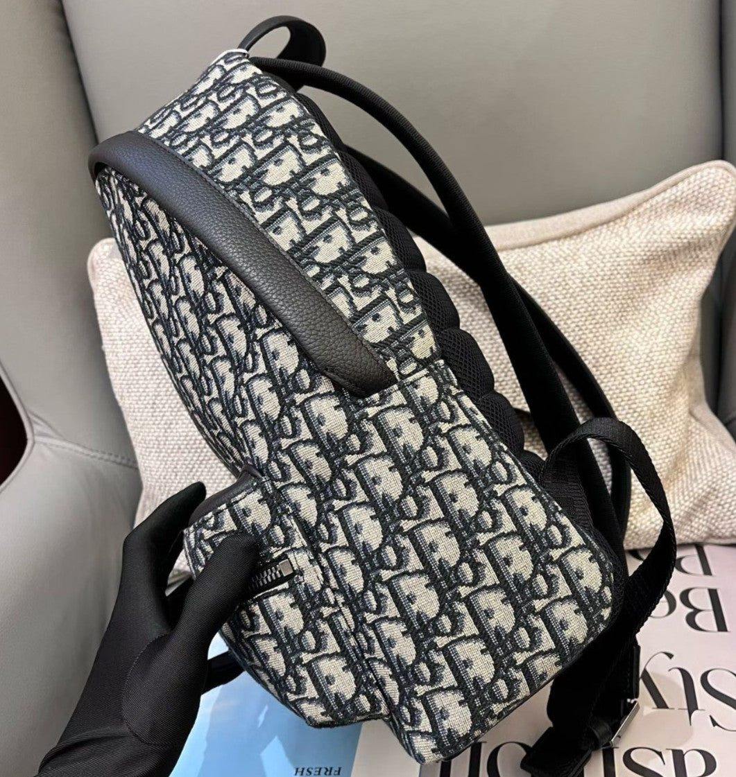 Christian Dior Oblique MM Backpack Black Silver Unisex Adults Classic