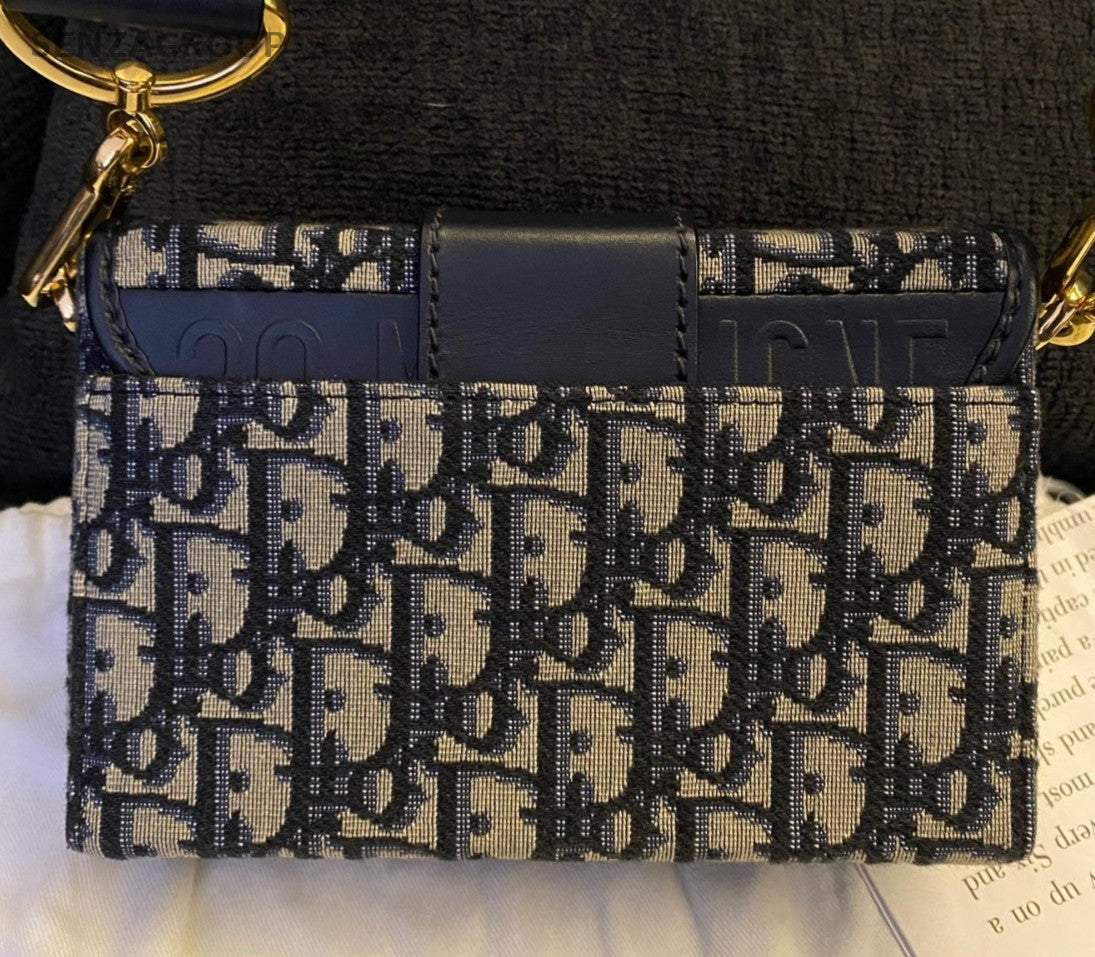 Christian Dior Montaigne Mini Box Shoulder Bag Blue Gold Used Women Classic