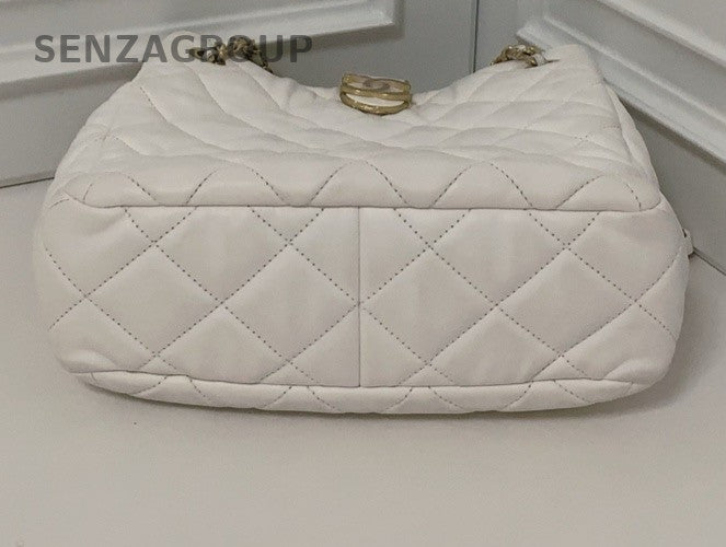 Chanel Lambskin PM Chain Shoulder Bag White Gold Used Women Designer Classic