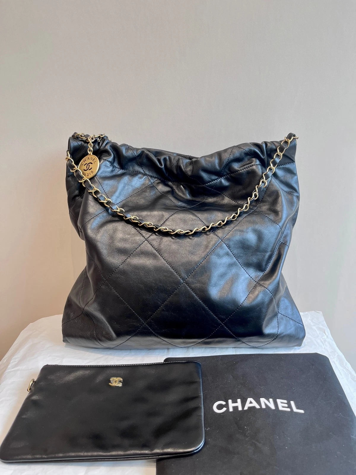 CHANEL Black Gold 22BAG Small Shoulder Crossbody Bag For Women