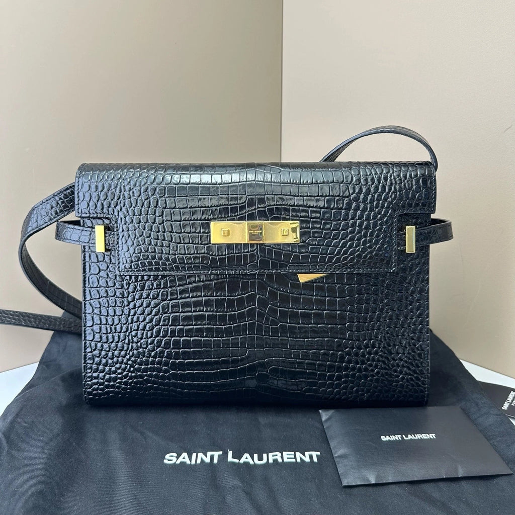 YSL Manhattan Medium Black Gold Shoulder Bag For Women