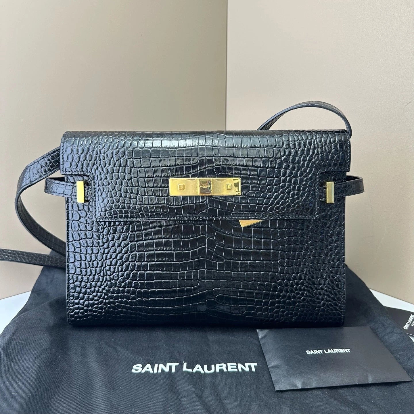 YSL Manhattan Medium Black Gold Shoulder Bag For Women