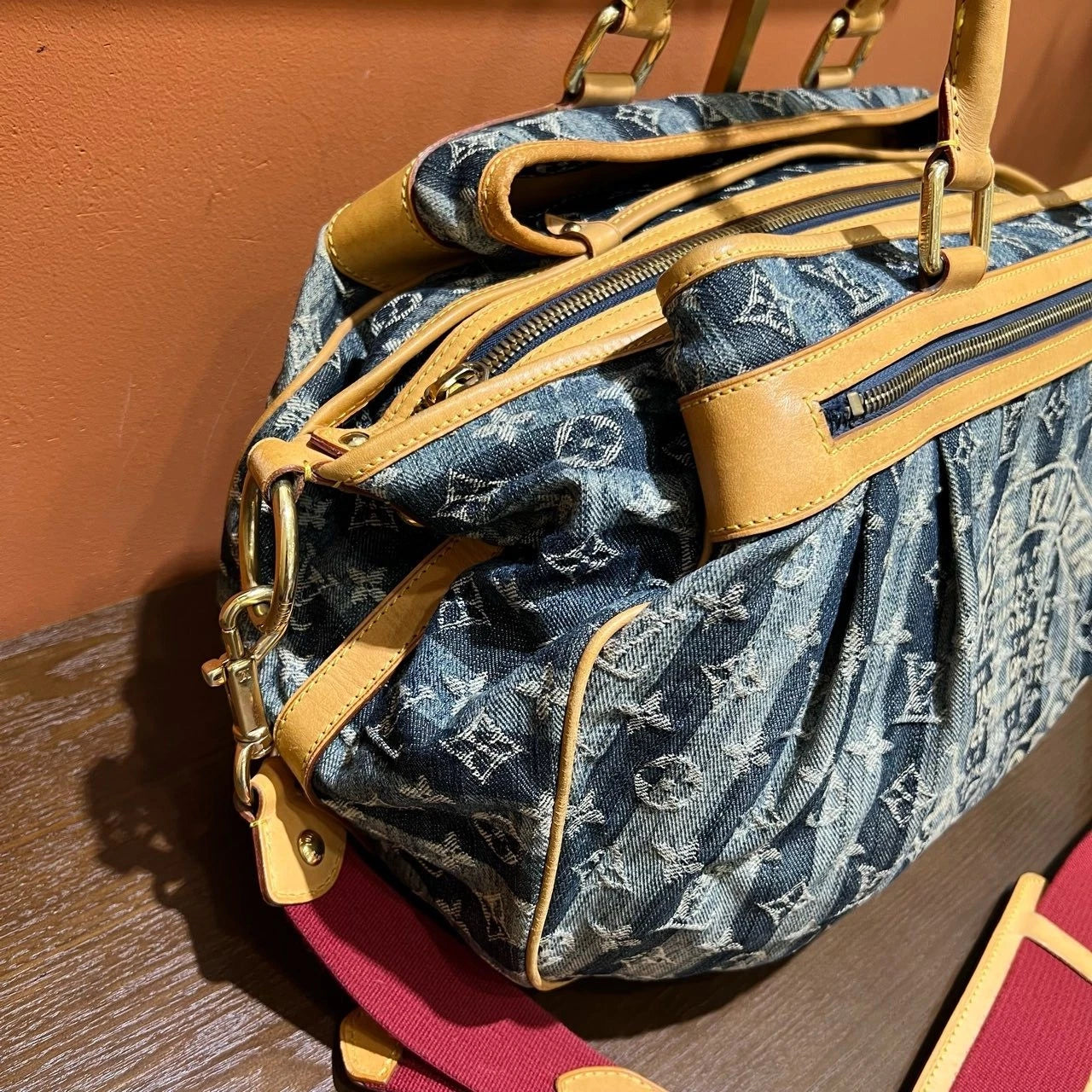Louis Vuitton Raye Denim Blue Handbag Crossbody Bag Gold Hardware