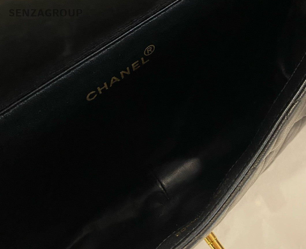 Chanel Classic Flap Vintage MM Top Handle Bag Black Gold Women Designer