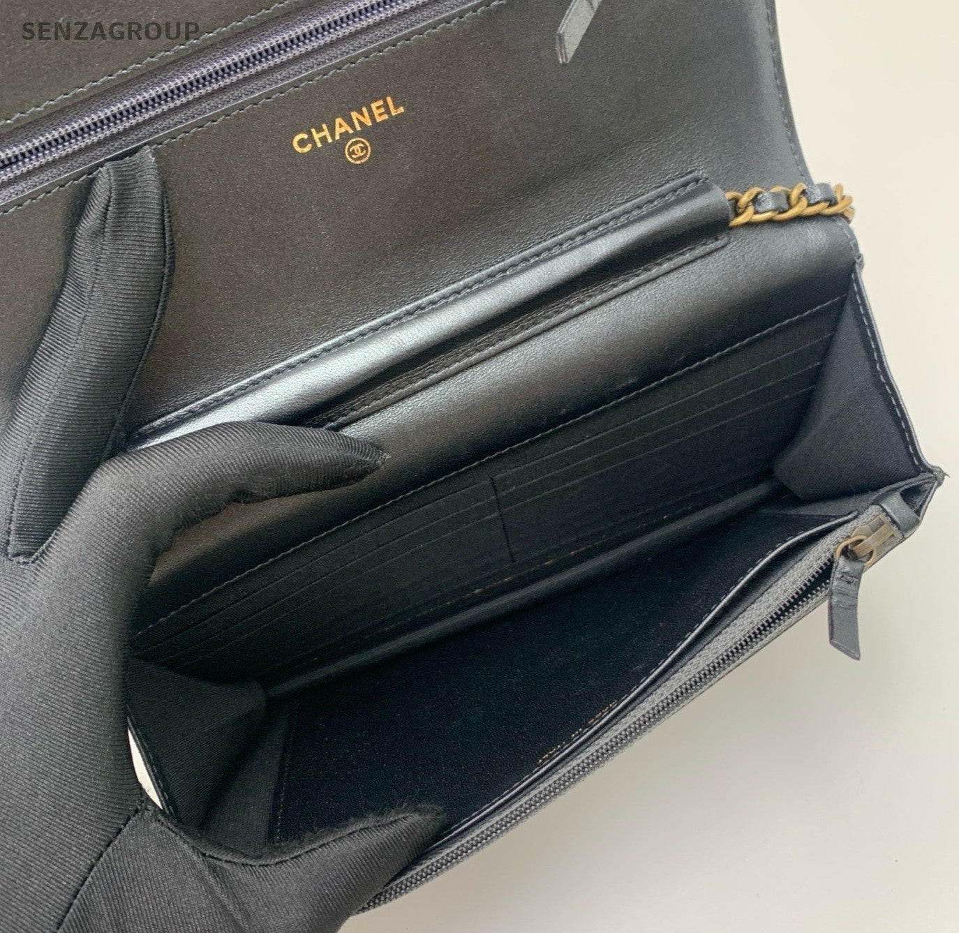 Chanel Leboy WOC Chain Shoulder Bag Black Gold Women Classic Diamond