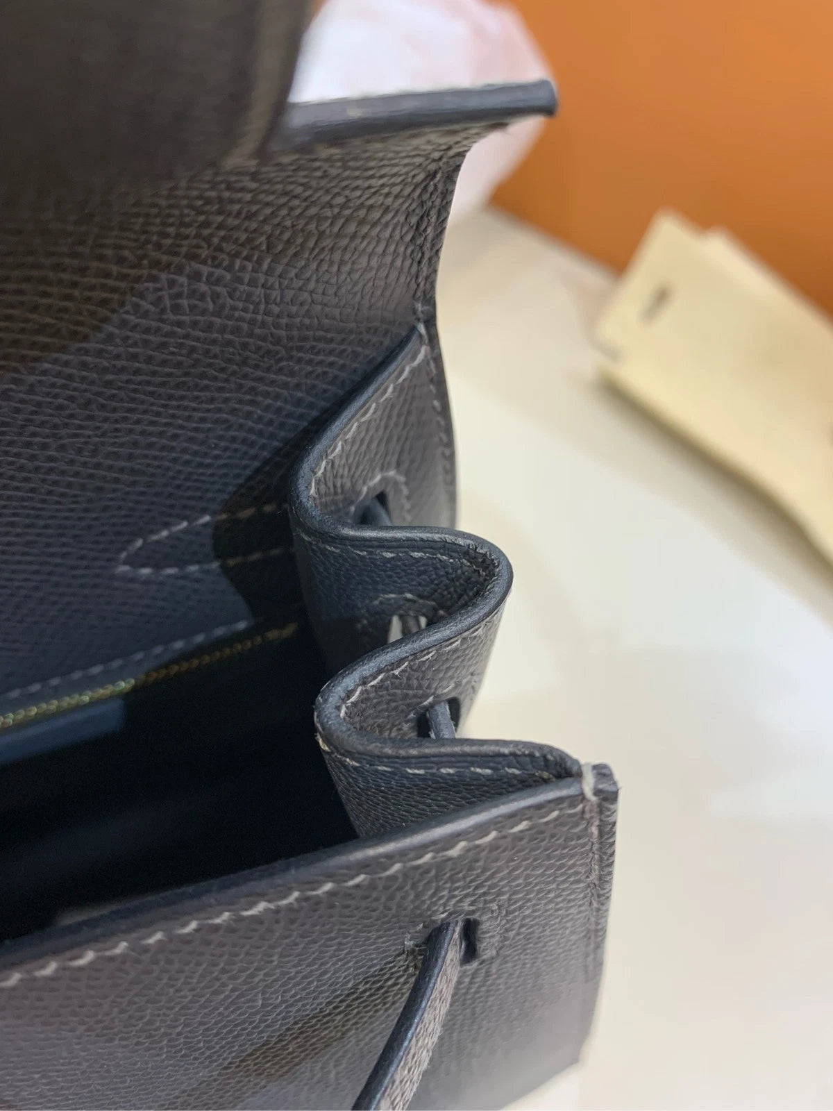 Hermes Kelly25 Grey Epsom Leather Women Top Handle Bag