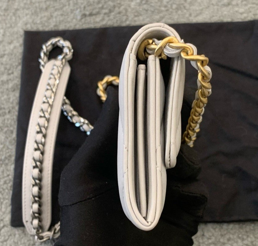 Chanel 19Bag Mini Lambskin Chain Crossbody Gray Gold Women Classic Fashion