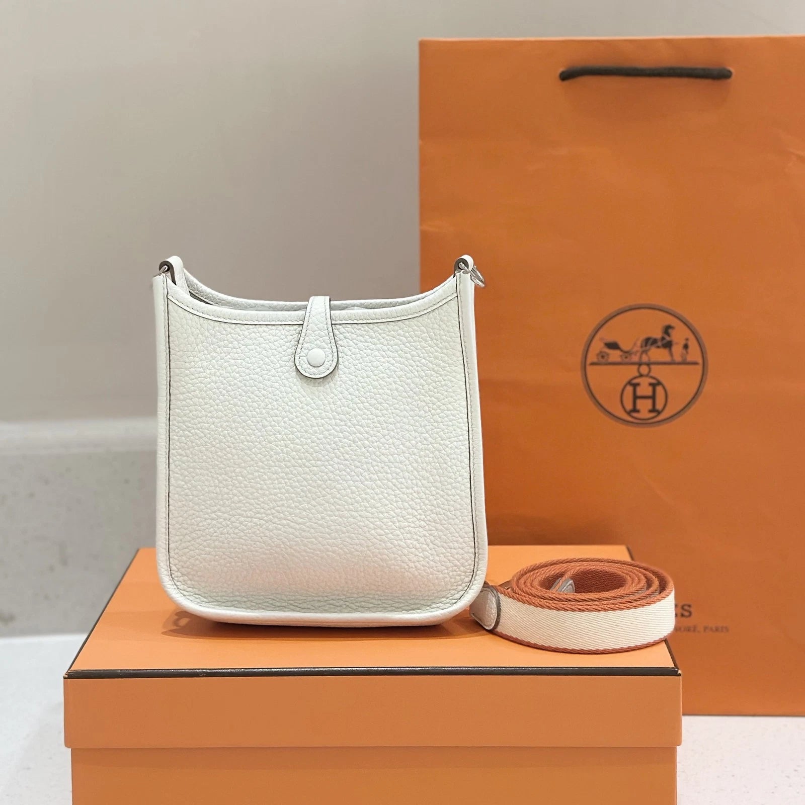Hermes White Silver Mini Evelyne Crossbody Bag For Women