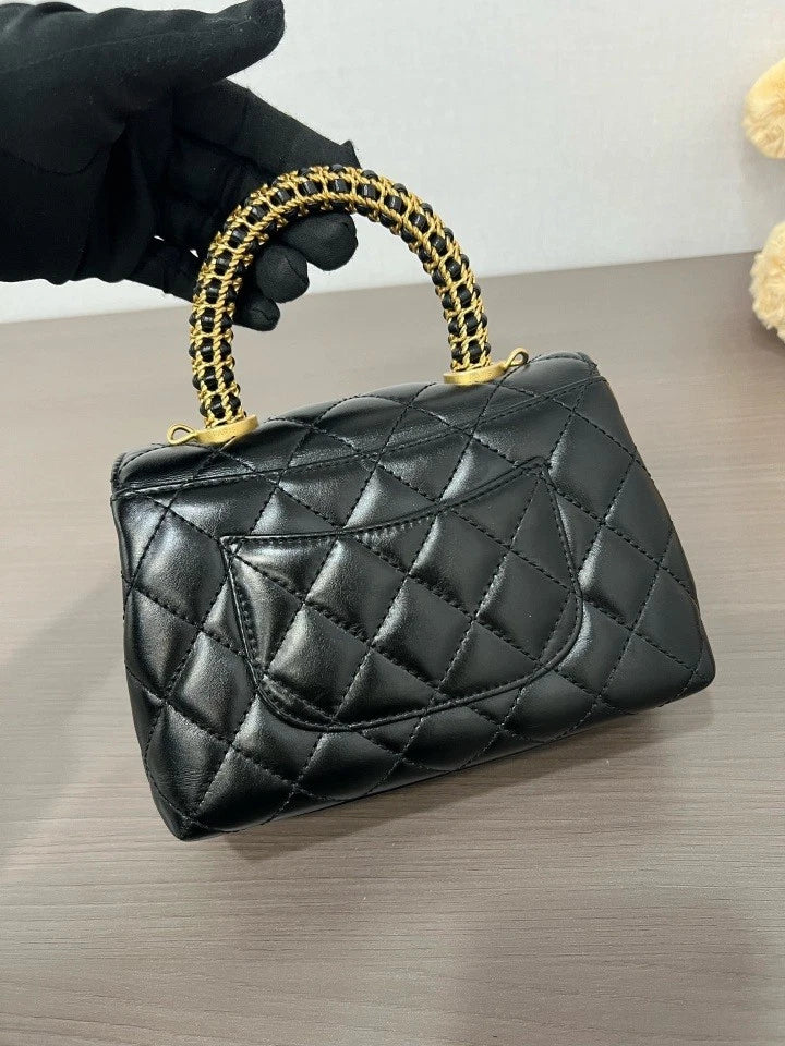 CHANEL Black Gold Mini Coco Handle Top Handle Bag For Women