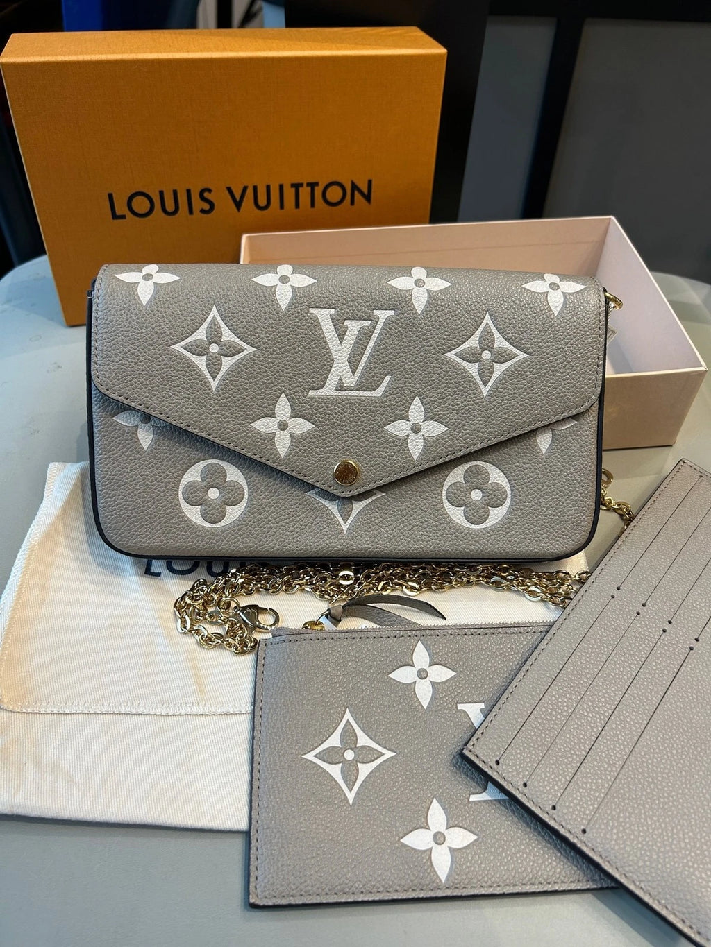 Louis Vuitton Pochette Felicie Gray 3-in-1 Gold Chain Crossbody Bag