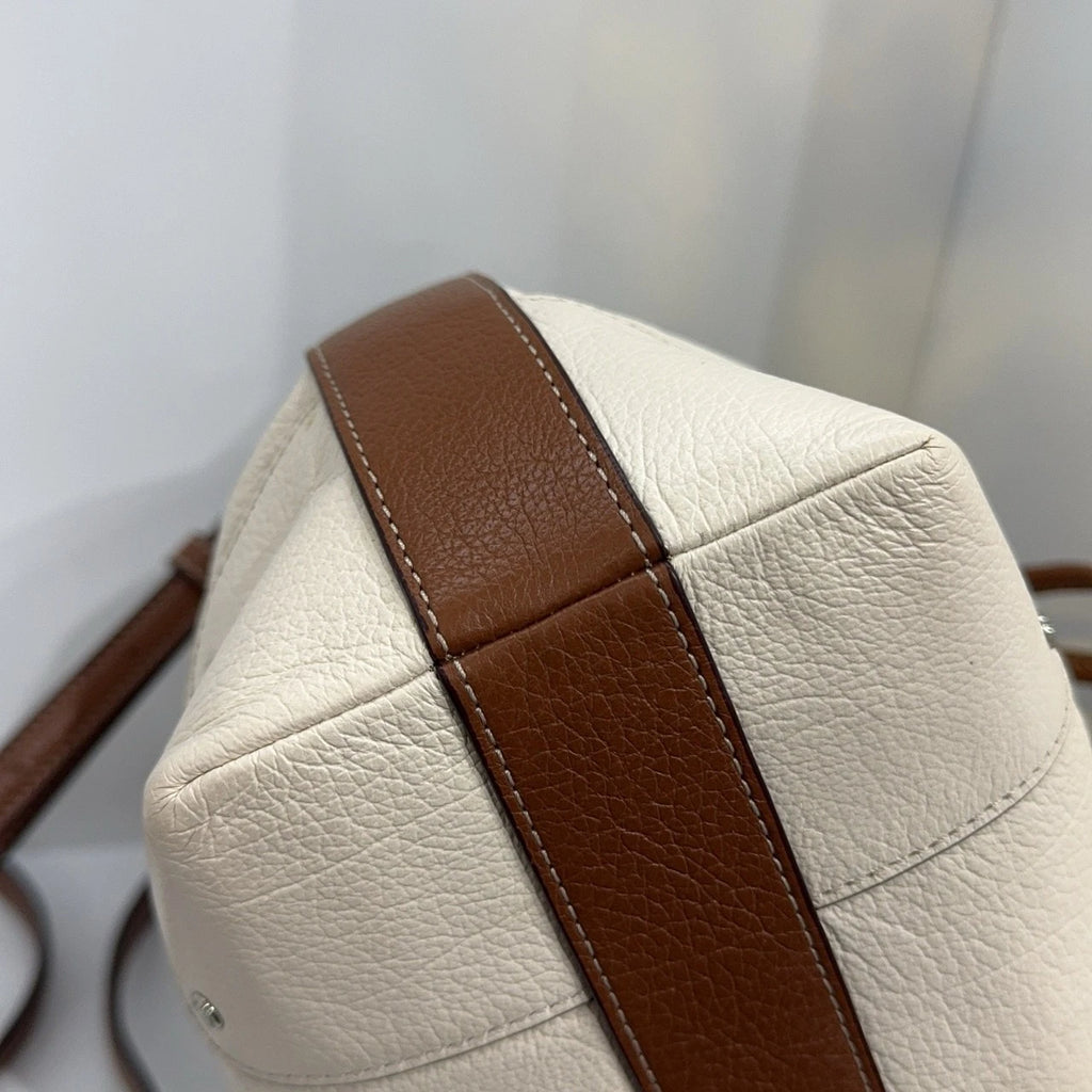 COACH White Leather Drawstring Bucket Shoulder Bag For Women