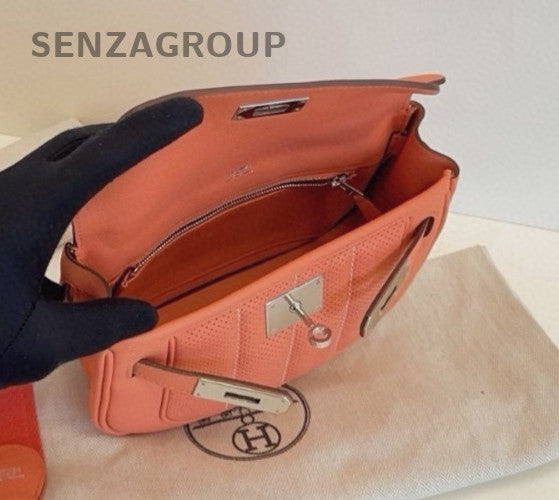 Hermes Berline Mini Ec Leather Vintage Shoulder Bag Orange Women Designer