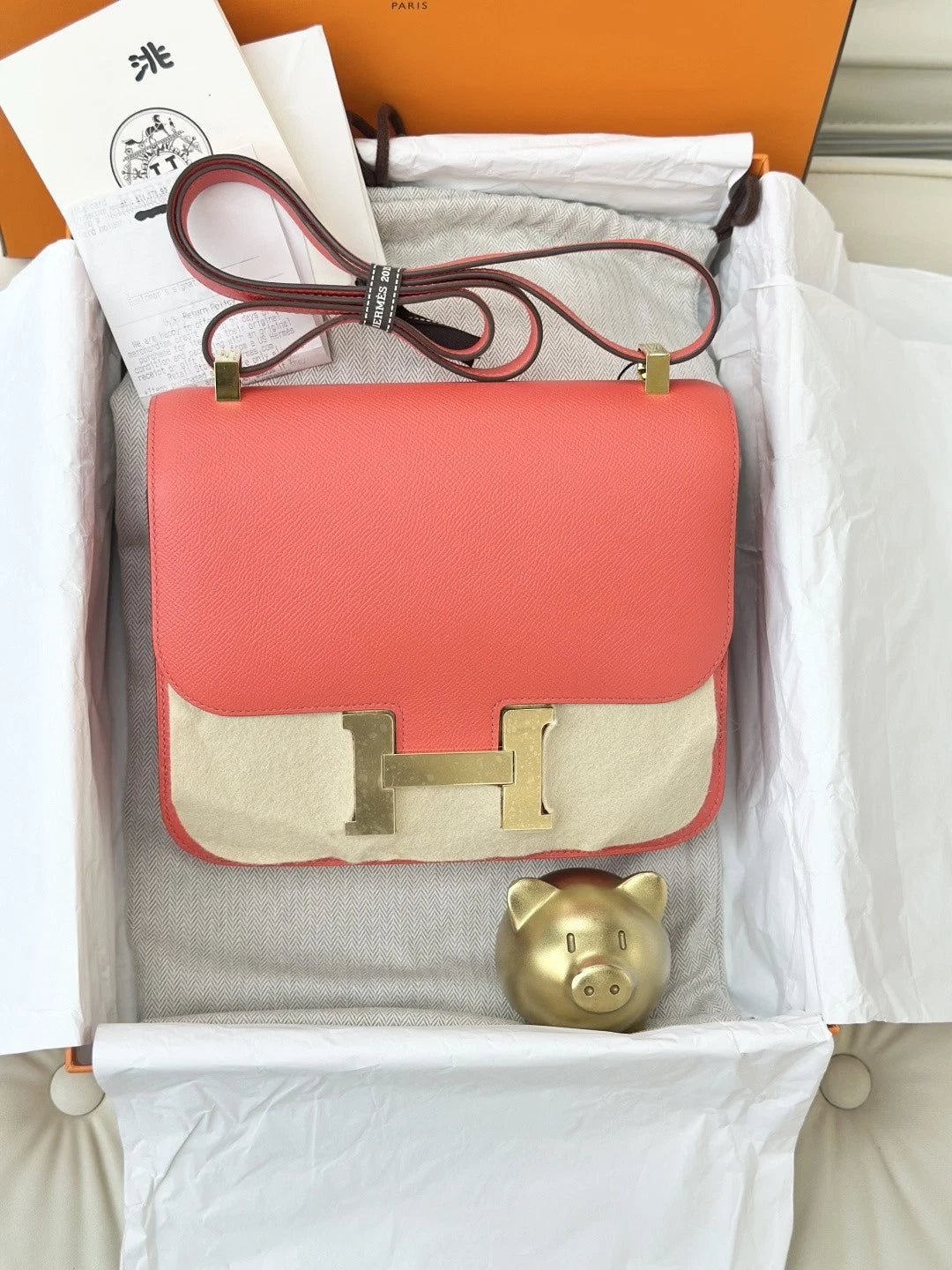 Hermes Constance 24 Epsom Shoulder Crossbody Bag Red Gold Women S
