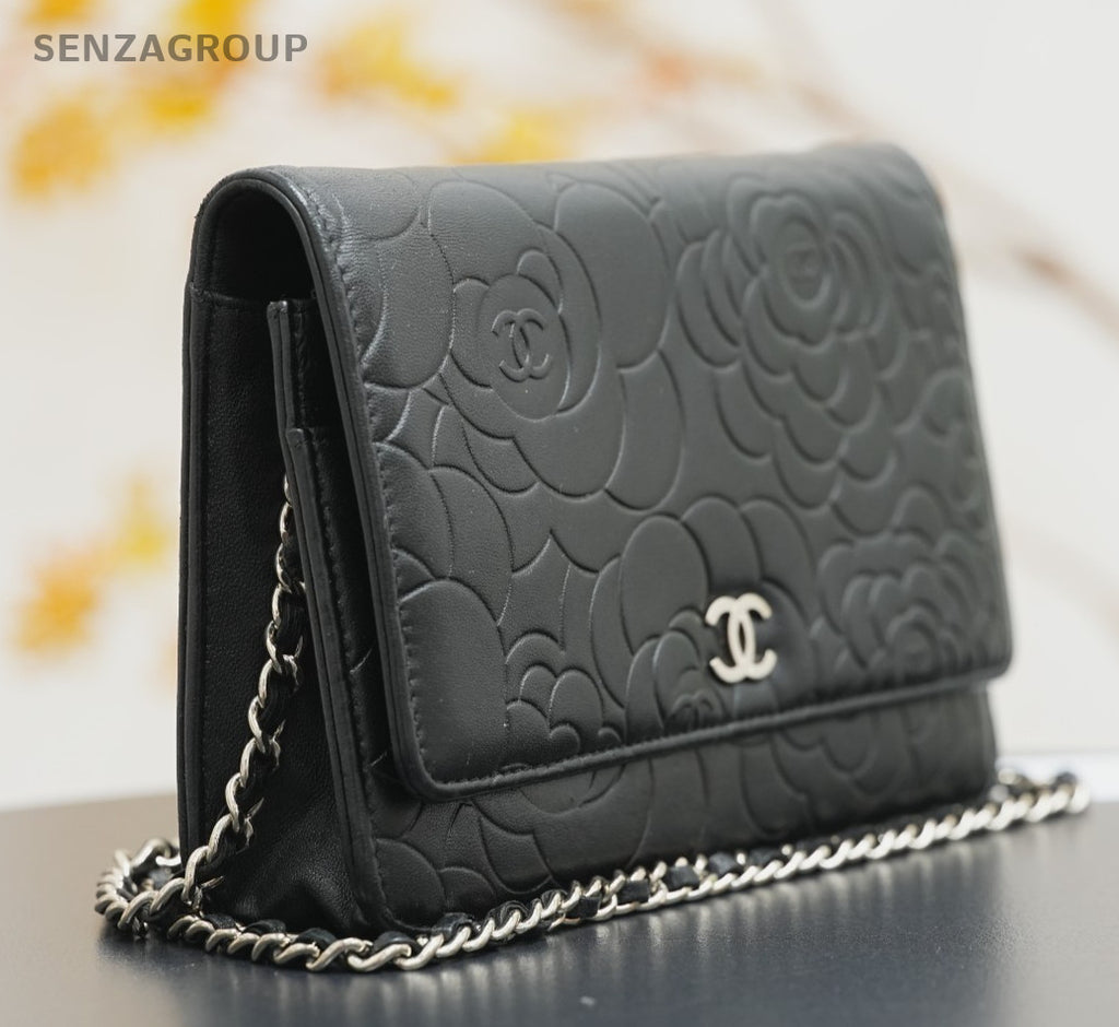 CHANEL Camellia Woc Chain Shoulder bag Crossbody Black Silver Women
