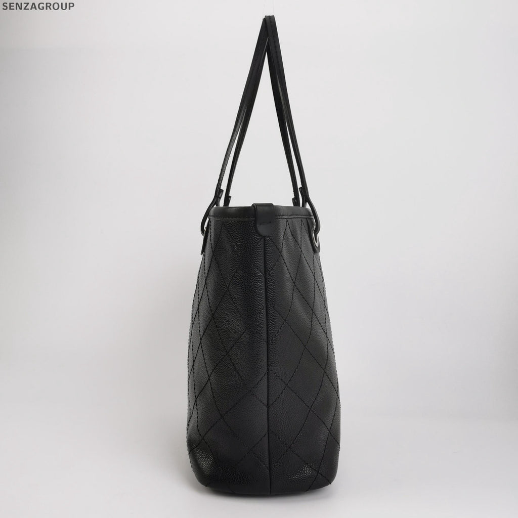 Chanel Black Silver Tote Bag Quilted Shoulder Bag Classic Women's