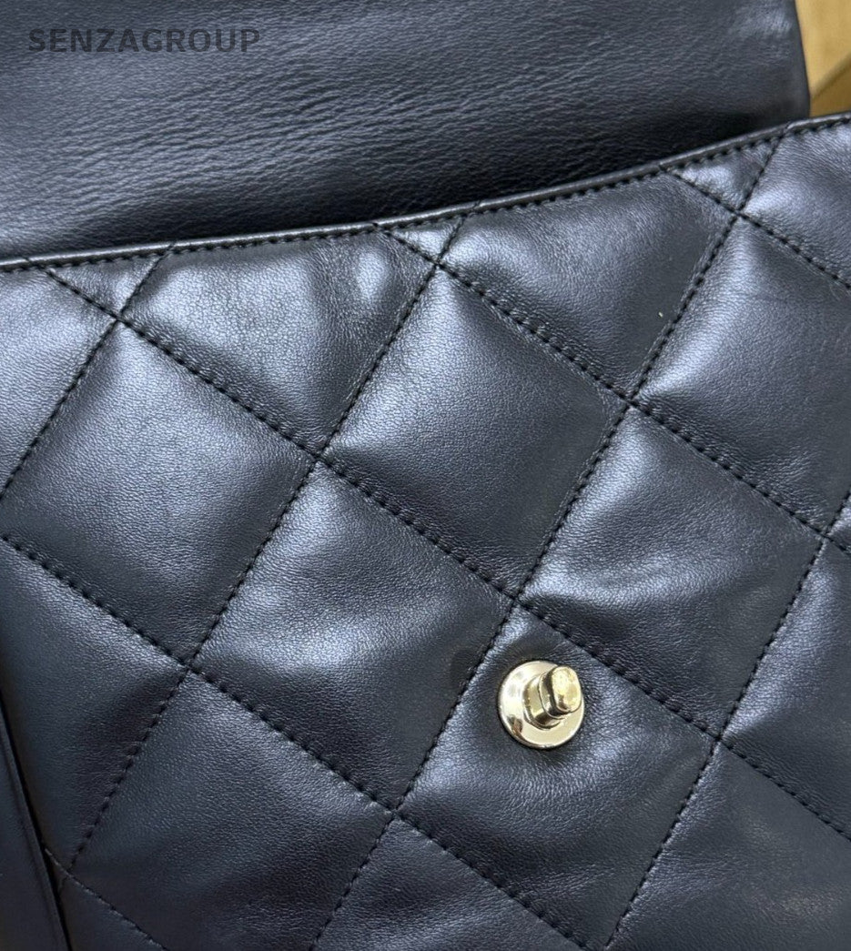 Chanel ADO Diamond Pattern Backpack Black Gold Used Women Classic Designer
