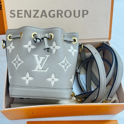 Louis Vuitton Monogram Nano Noe Grey Gold Shoulder Crossbody Bag Women Classic