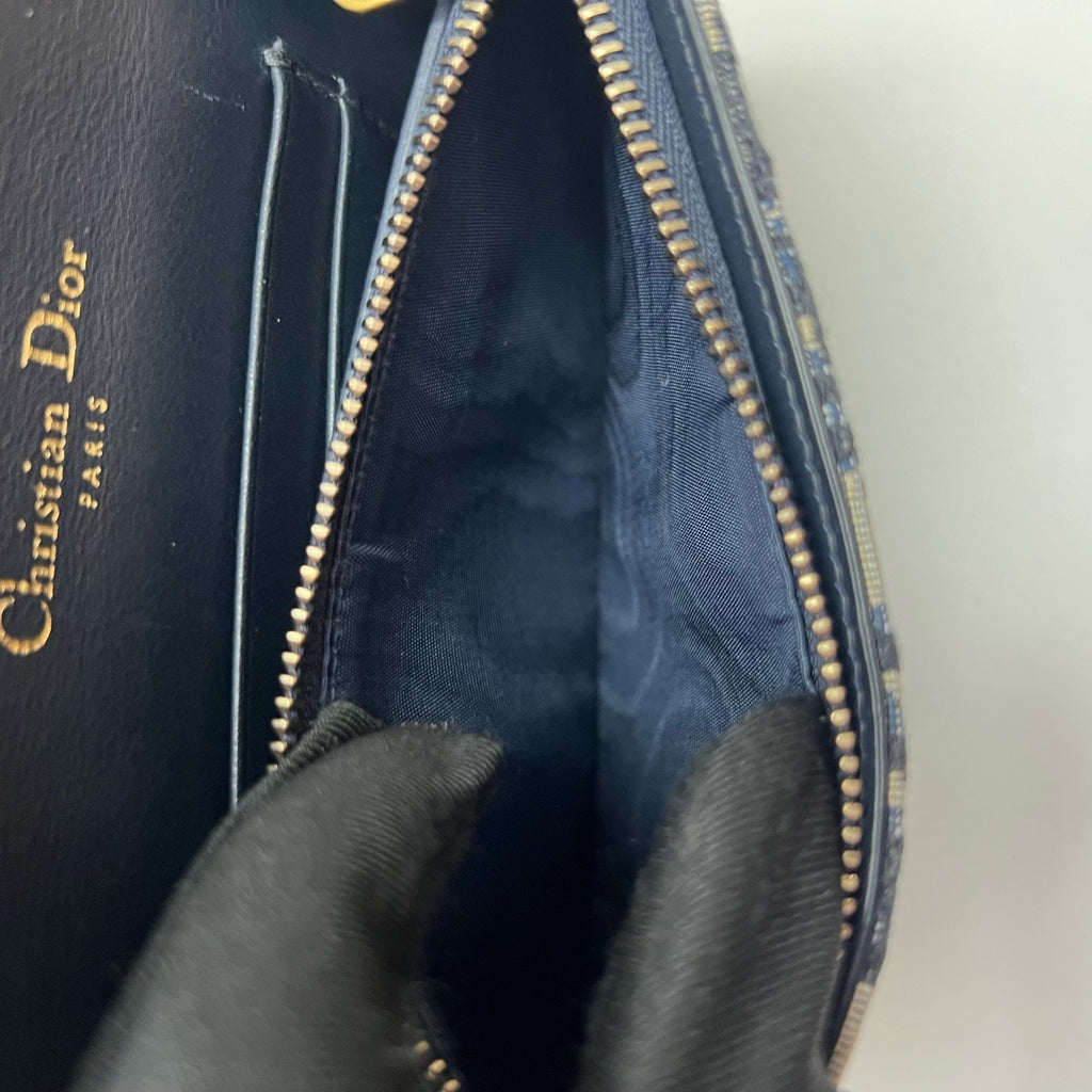 Christian Dior Oblique Chain Shoulder Bag Crossbody Blue Gold Women Classic