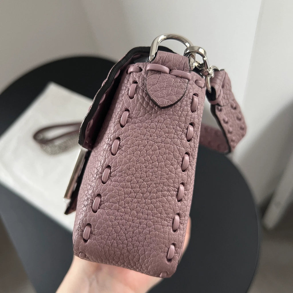 Fendi Baguette Calfskin Purple Top Handle Bag Crossbody Silver Hardware