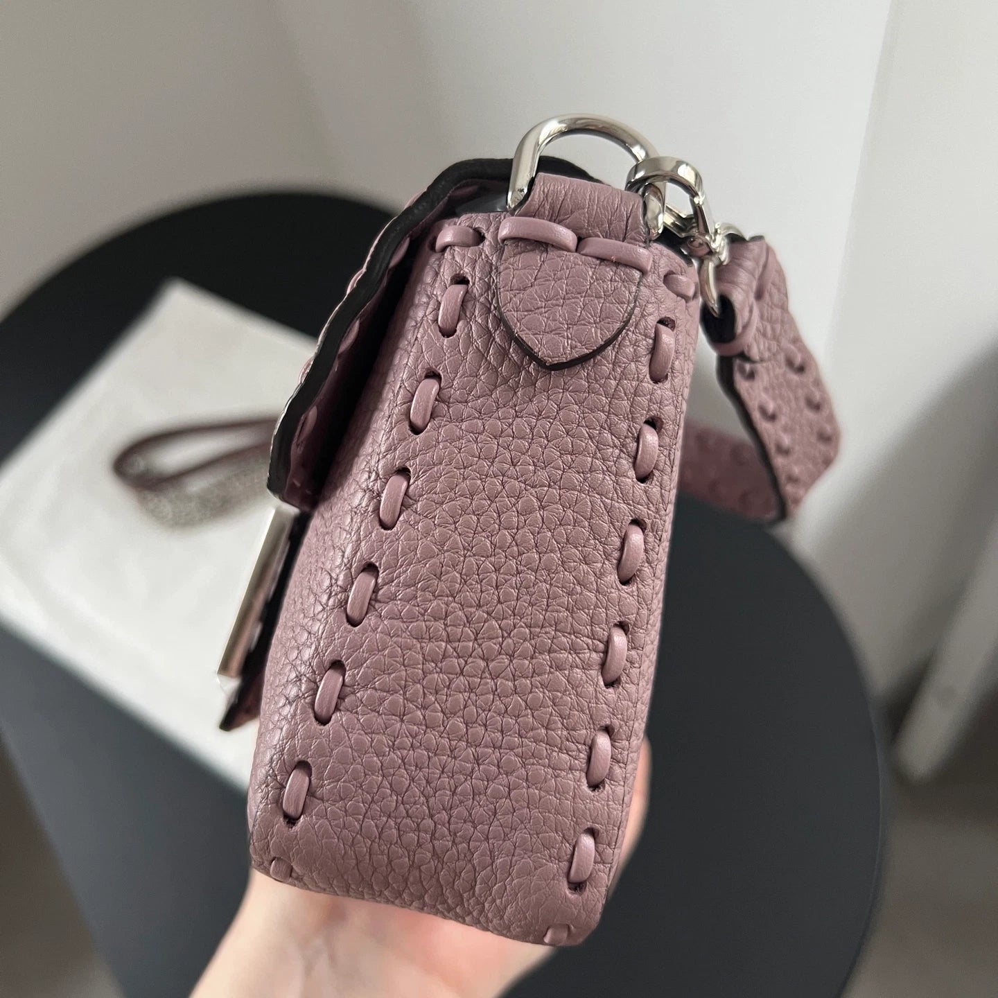 Fendi Baguette Calfskin Purple Top Handle Bag Crossbody Silver Hardware