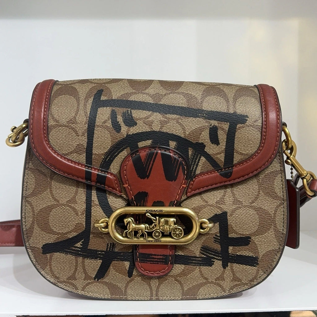 COACH Jade Monogram Canvas Leather Monster Print Crossbody Women