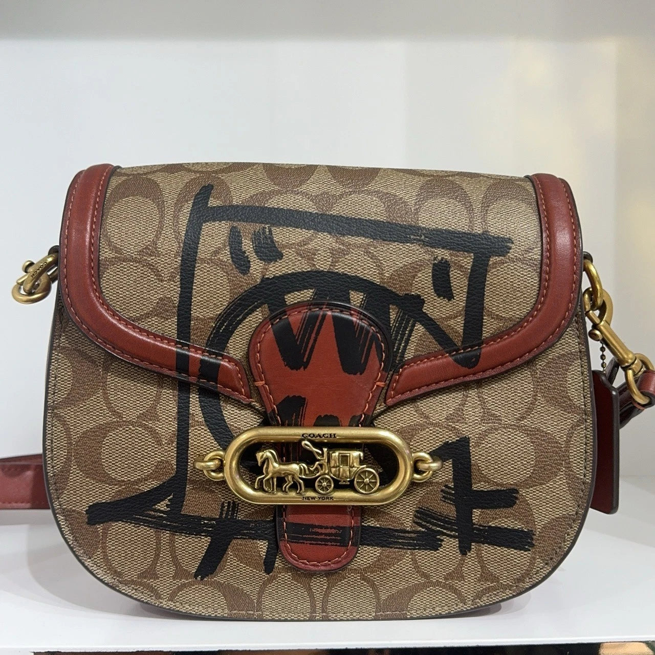 COACH Jade Monogram Canvas Leather Monster Print Crossbody Women