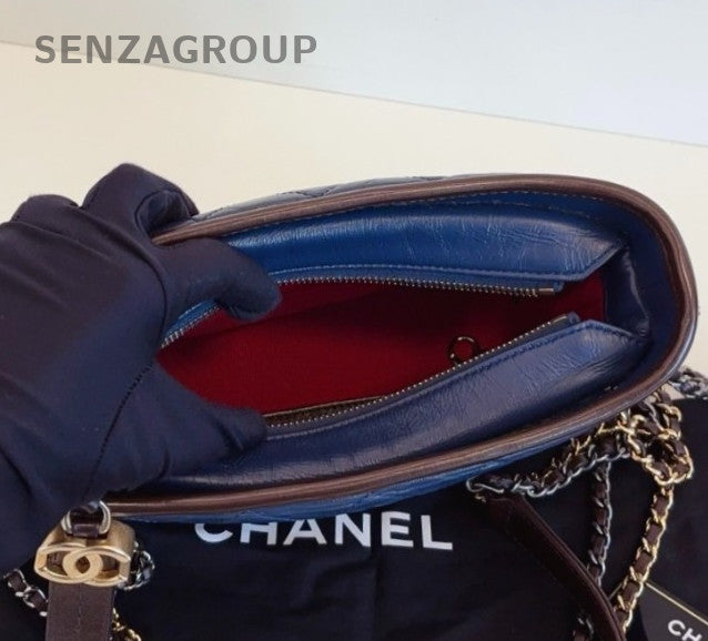 Chanel Gabrielle PM Chain Blue Brown Gold Shoulder Bag Crossbody Women Classic