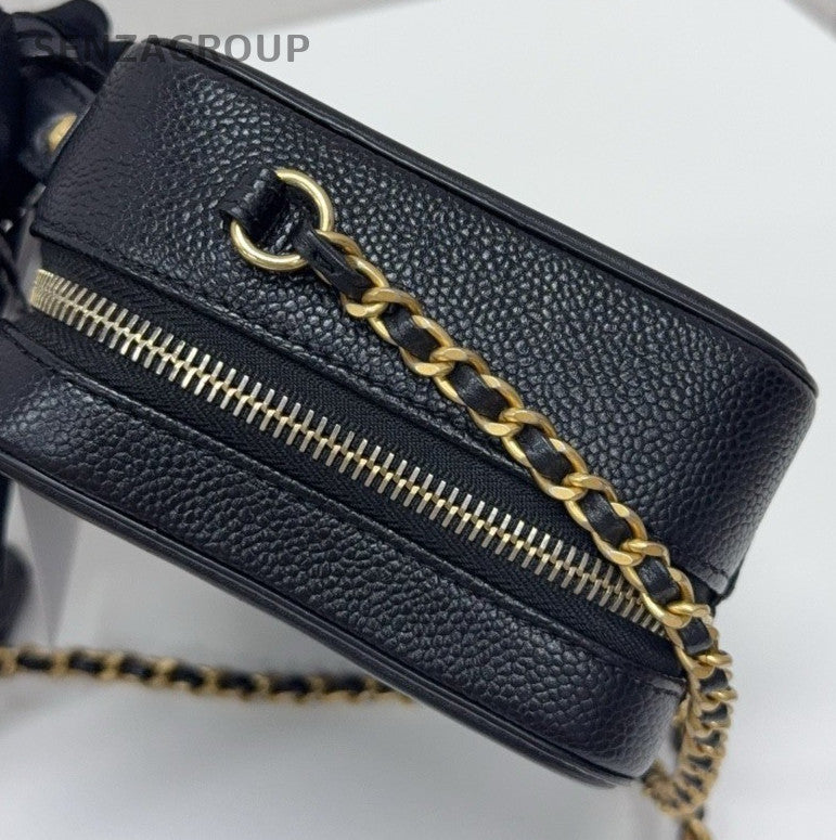 Chanel  Vanity Case Mini Top Hand Shoulder Bag Crossbody Black Gold Women