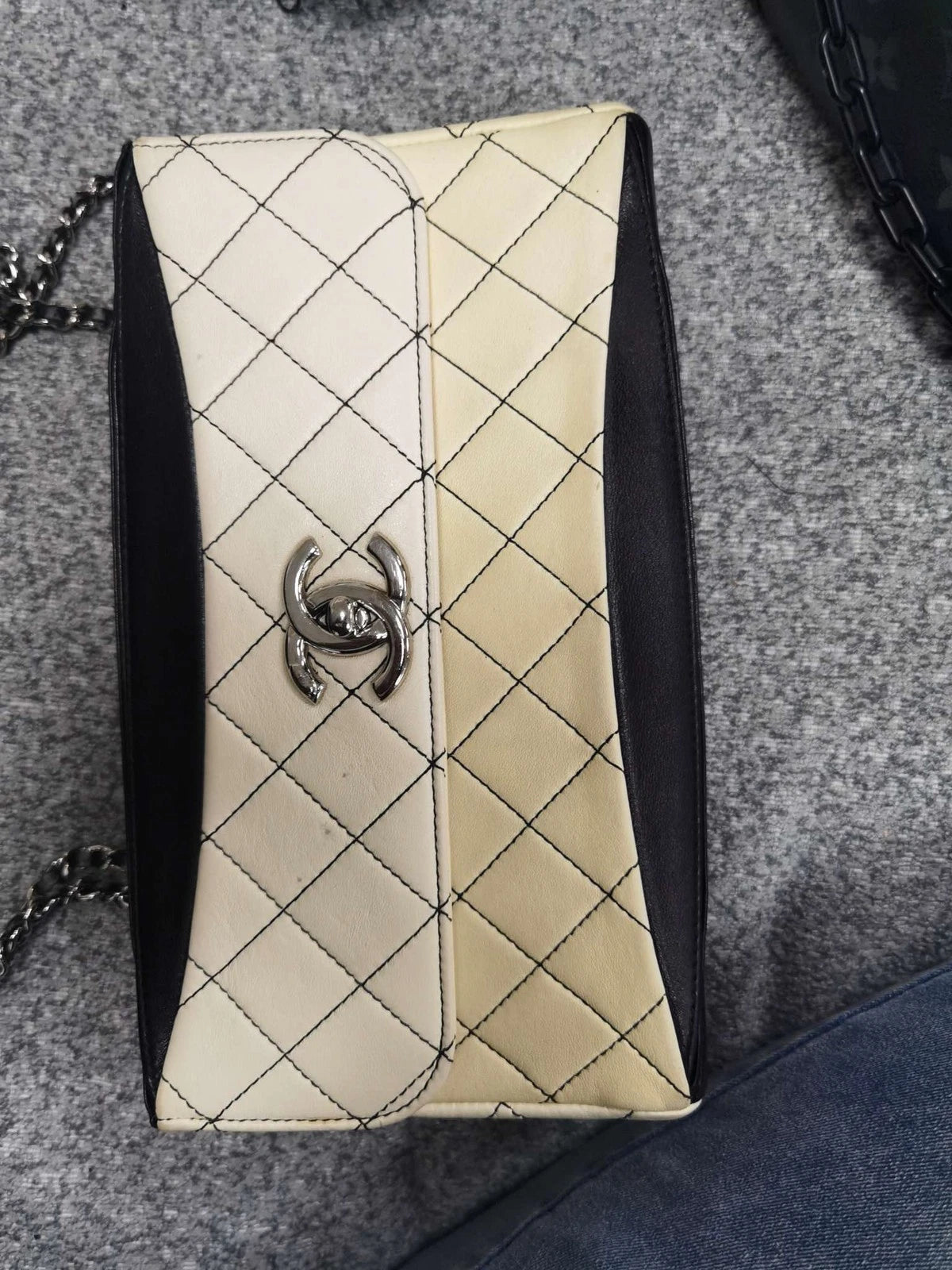Chanel Black White Colorblock Lambskin CF Shoulder Handbag for Women