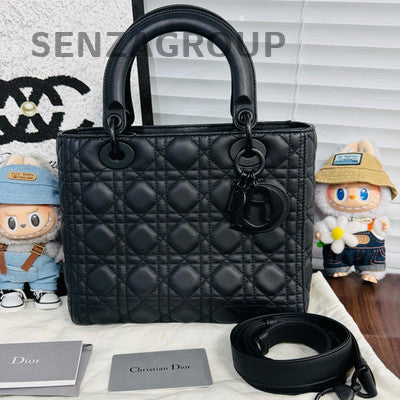 Dior Lady Dior Cannage Handbag Shoulder Bag Black Classic Women's