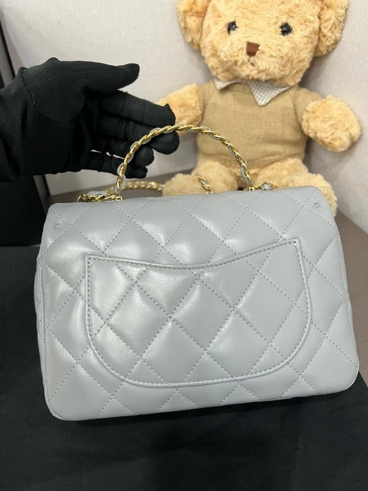 CHANEL 23B Gray Twisted Handle Square Crossbody Bag For Women