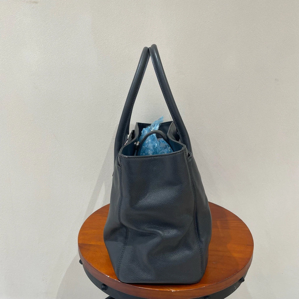 Chanel Cerf MM Calfskin Leather Gray Tote Handbag Silver Hardware No Strap