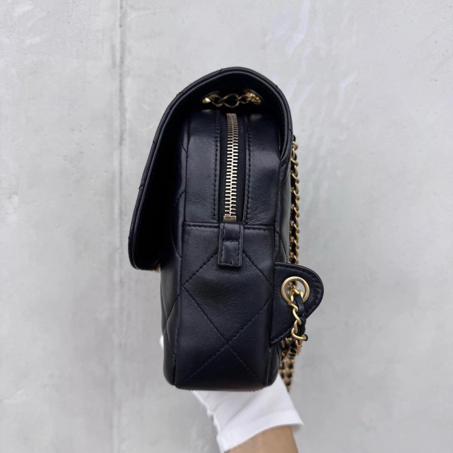 Chanel Diamond Chain Backpack Black Gold Women Classic