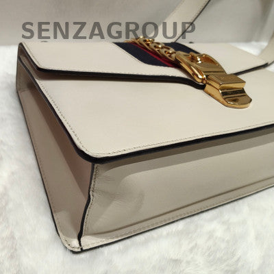 Gucci Sylvie Shoulder Bag White Gold Classic Fashion Women