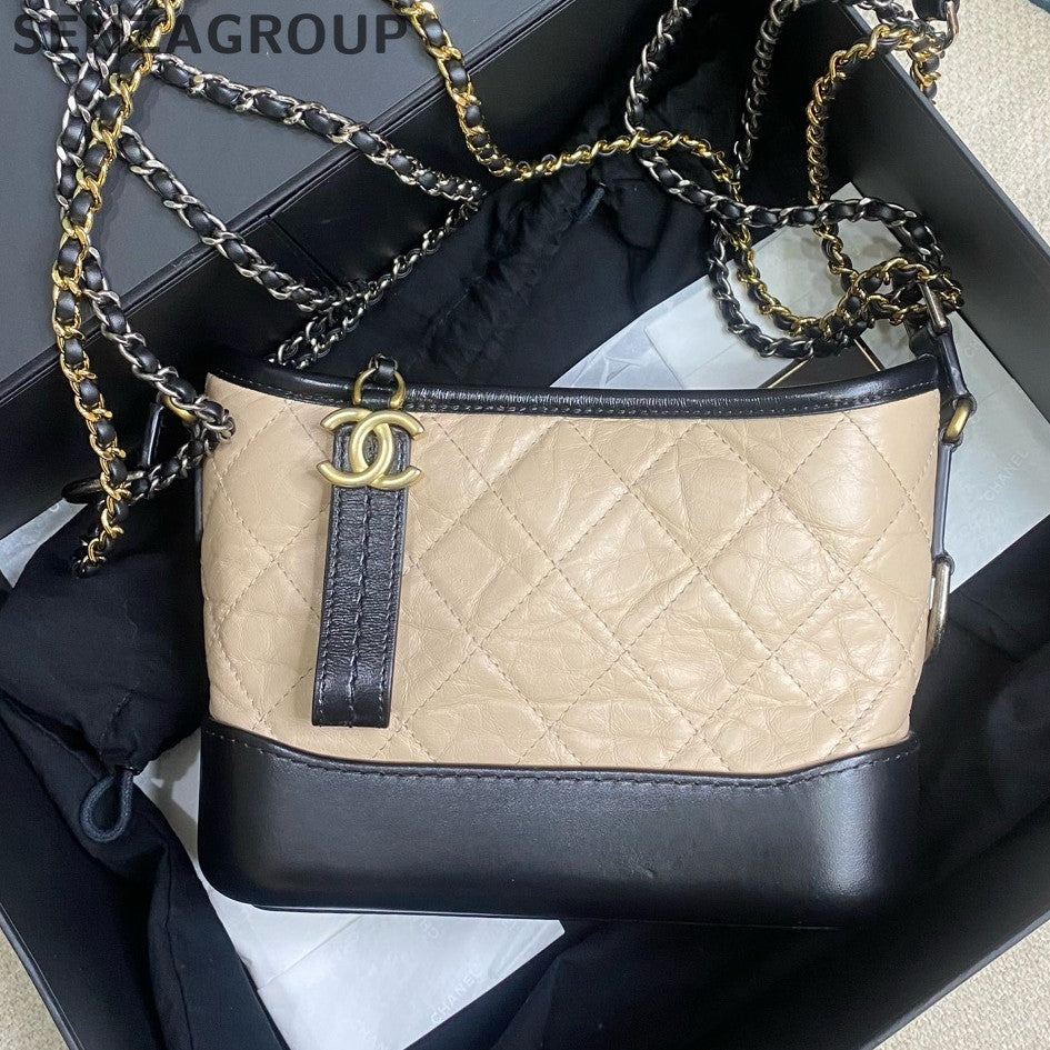 Chanel Gabrielle Hobo Small Beige Black Chain Shoulder Crossbody Bag