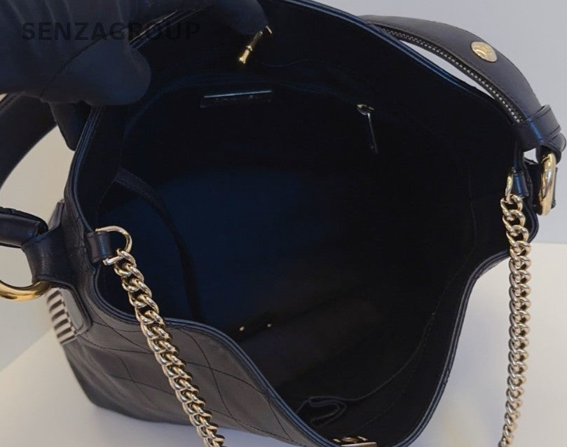 Chanel Hobo PM 2Way Shoulder Bag Crossbody Black Gold Women Classic