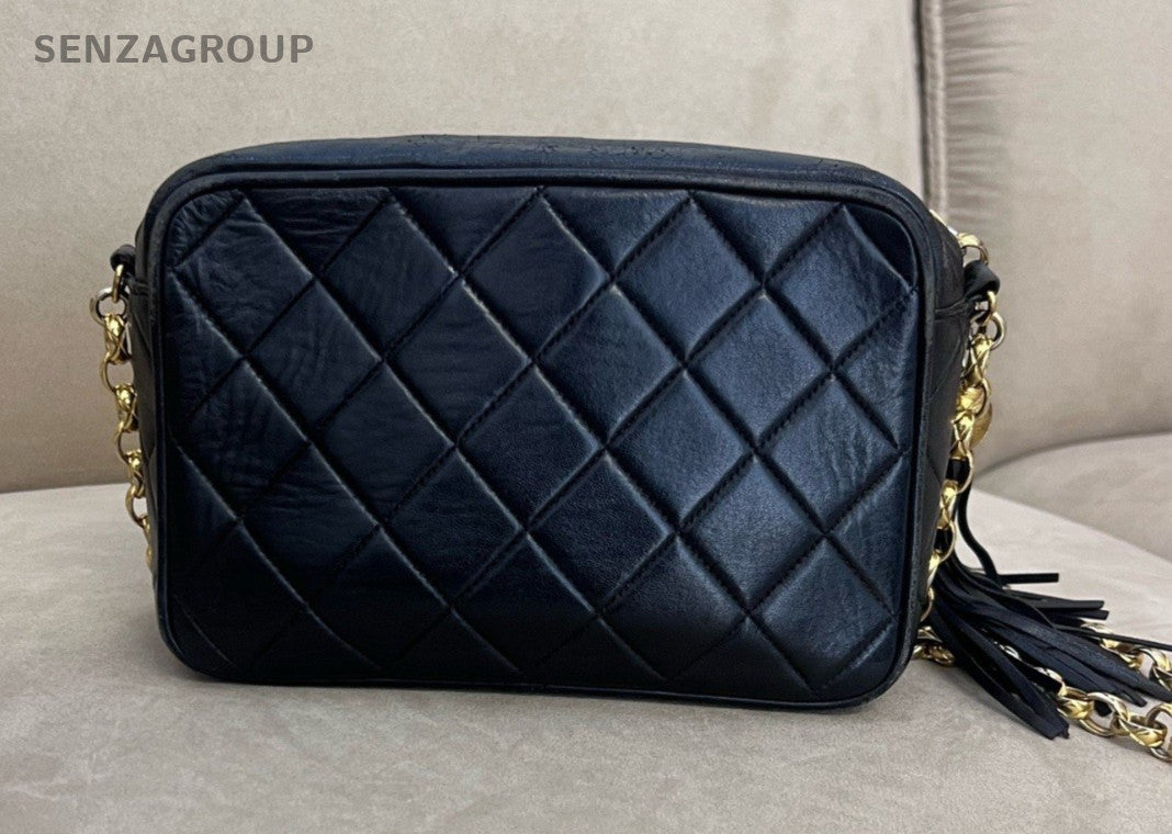 CHANEL Black gold carved tassel Camera bag Chain Shoulder bag Women